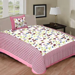 104 Tc Pure Cotton Single BedSheet with Two Pillow Covers | 60 X 90 Inches | EXLSG-106 | Pink