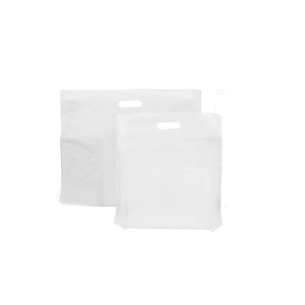 12 x 12 x 4 30mu White Patch Handle Plastic Carrier Bags (B2)