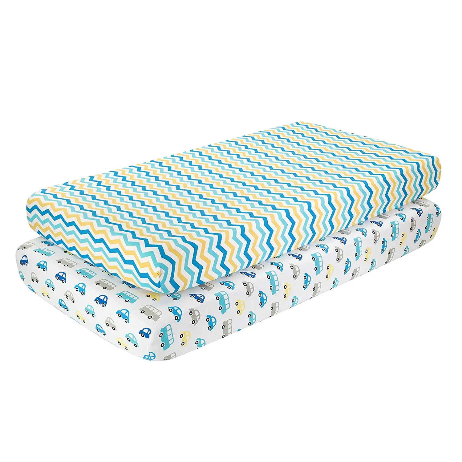 2 Pack Fitted Crib Sheet - Cars/Chevron