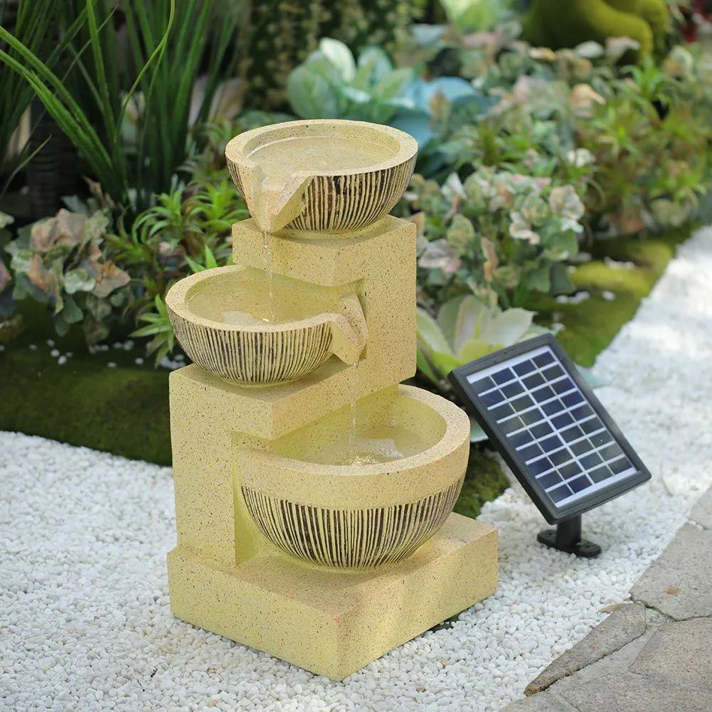 3 Bowls Outdoor Fountain Garden Decoration Solar Powered Pump Waterfall