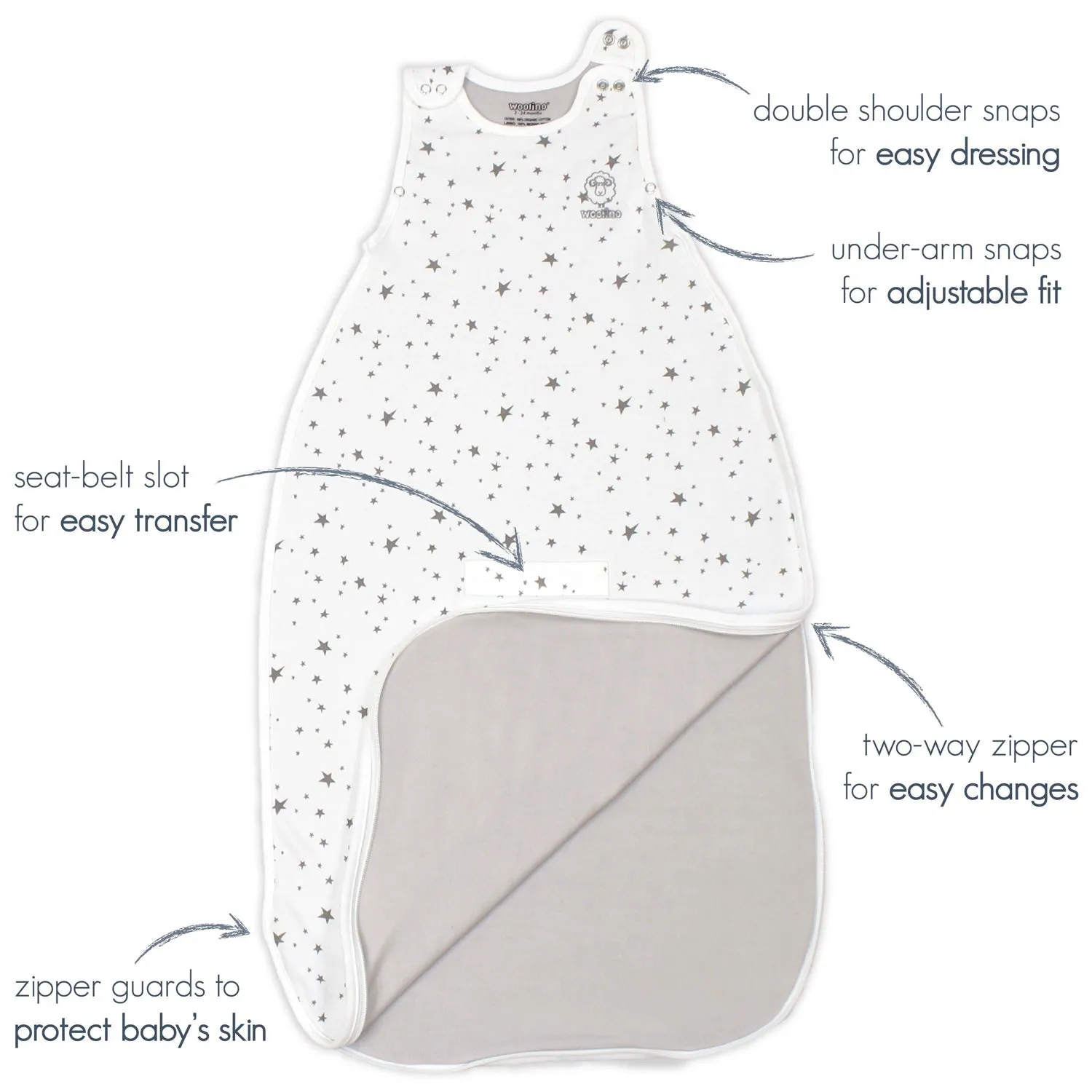 4 Season® Ultimate Toddler Sleep Bag, Merino Wool & Organic Cotton, 2 - 4 Years, Star White