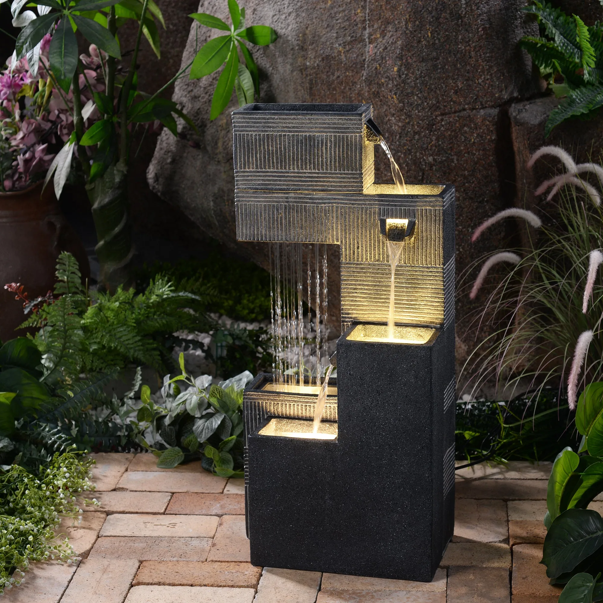 79760 -  Contemporary Fountain with Lights - Dark Elegance