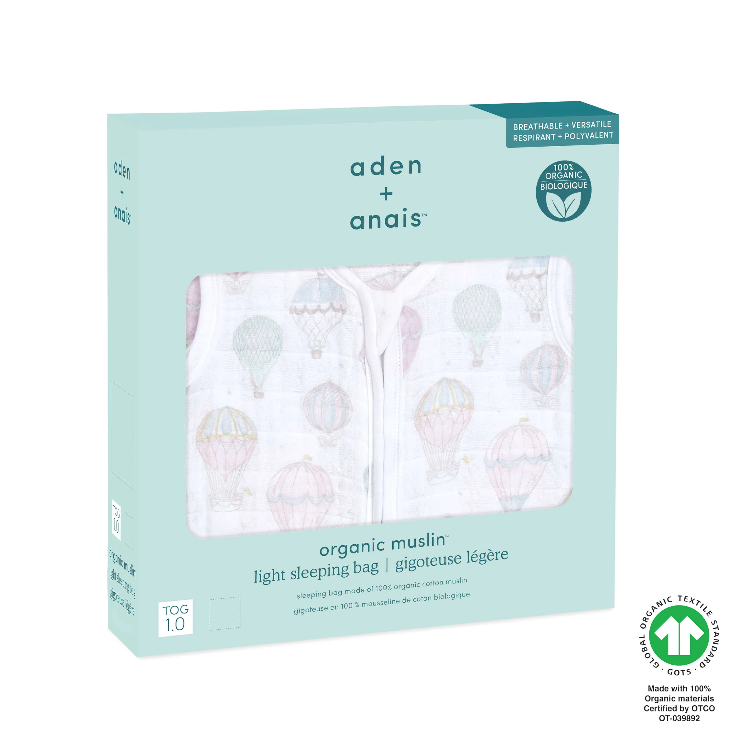 aden   anais Organic Cotton Light Sleeping Bag - 1.0 Tog (Above the Clouds)