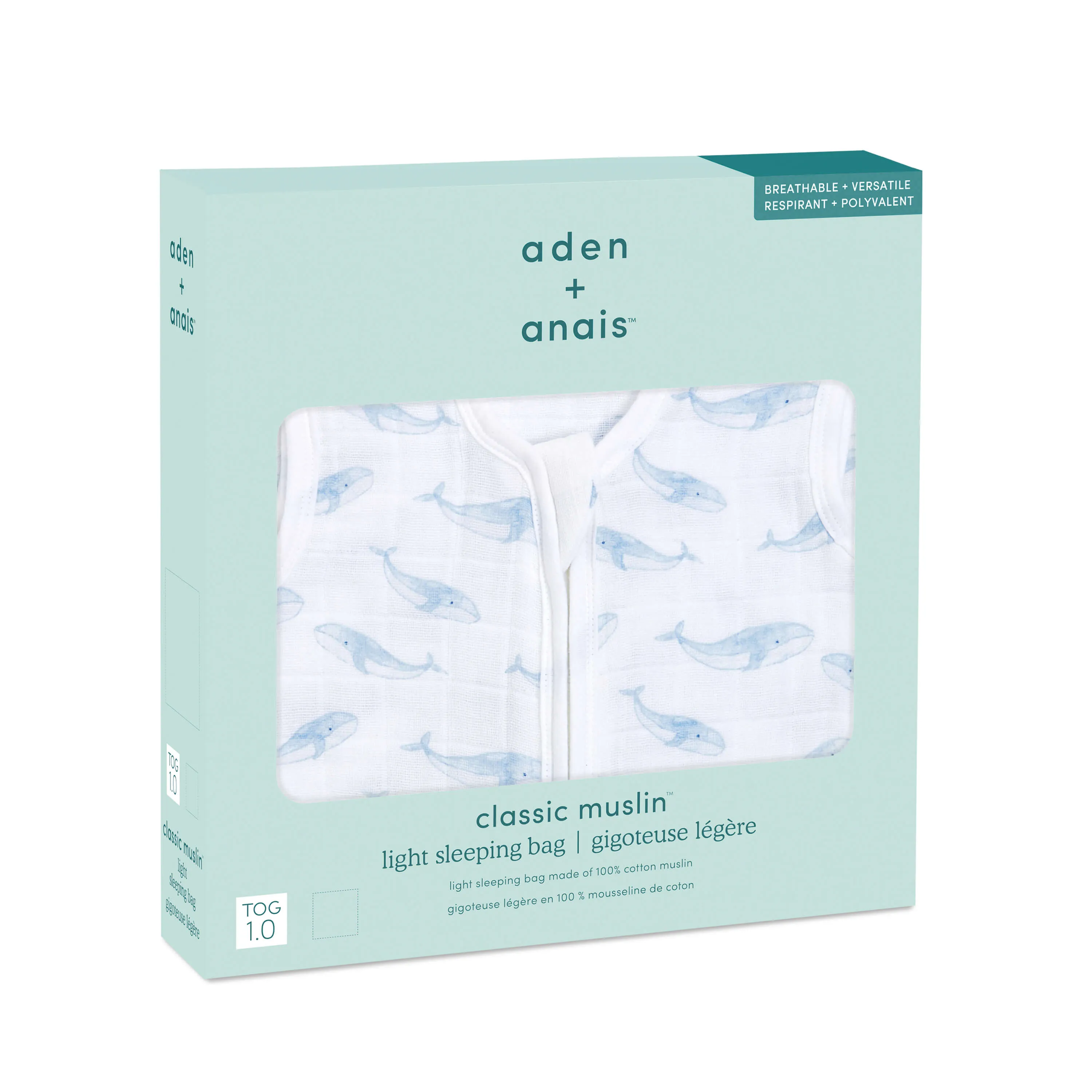 aden   anais Organic Cotton Light Sleeping Bag - 1.0 Tog (Oceanic)