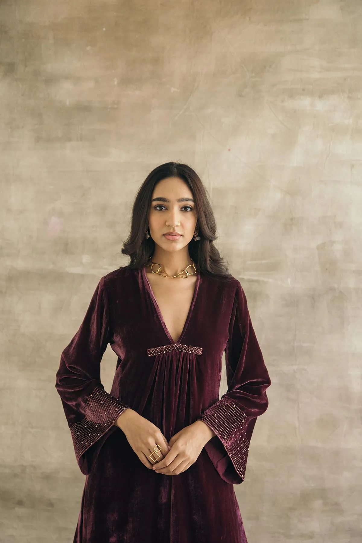 Asymmetrical Velvet Kurta Set