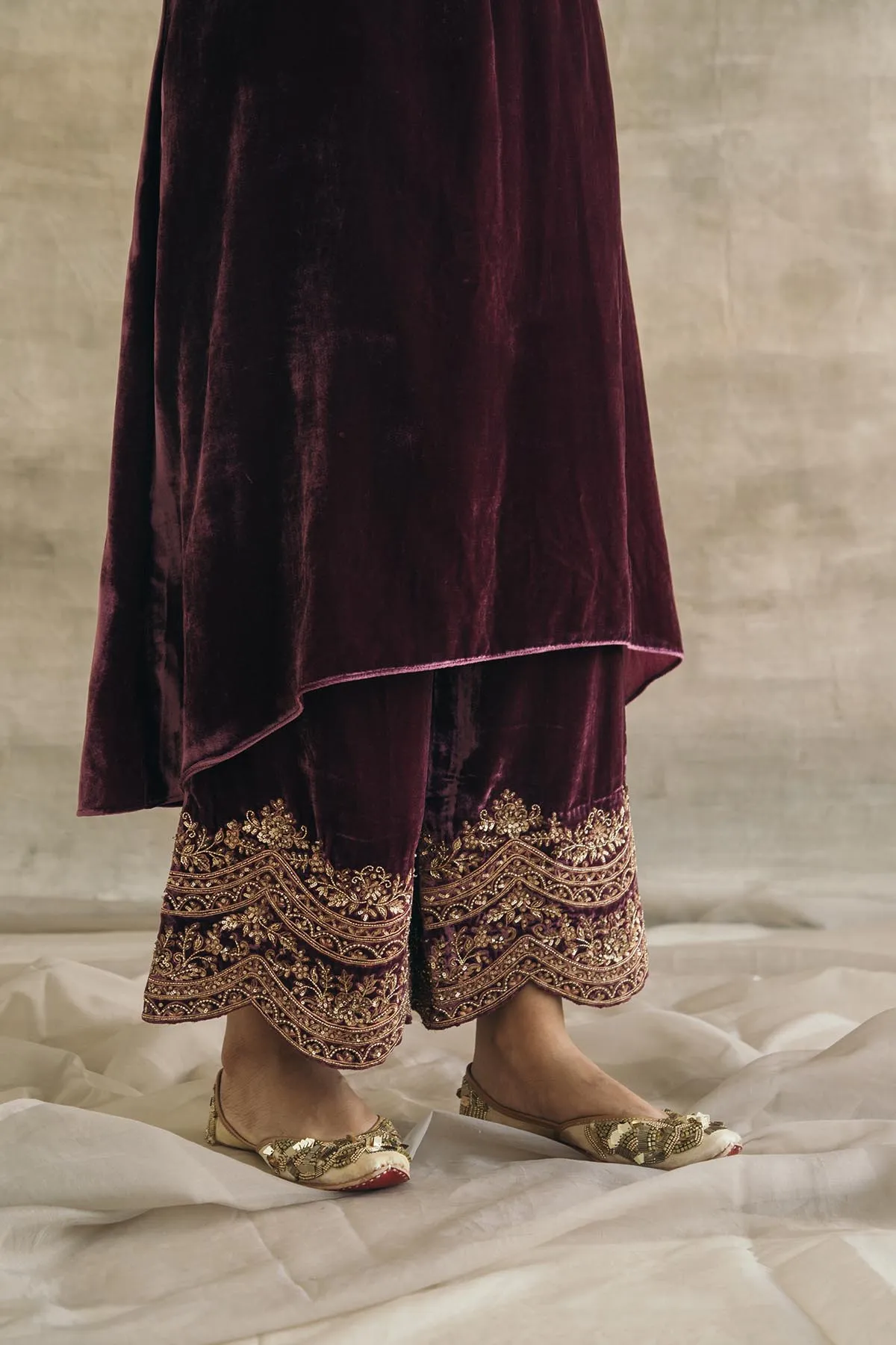 Asymmetrical Velvet Kurta Set