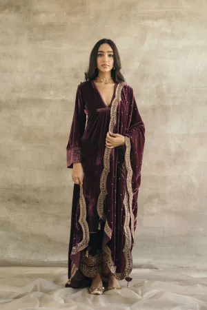 Asymmetrical Velvet Kurta Set