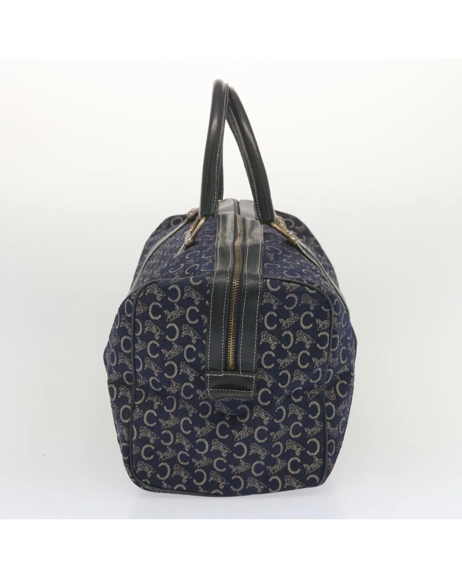 Authentic Navy Celine Canvas Boston Bag