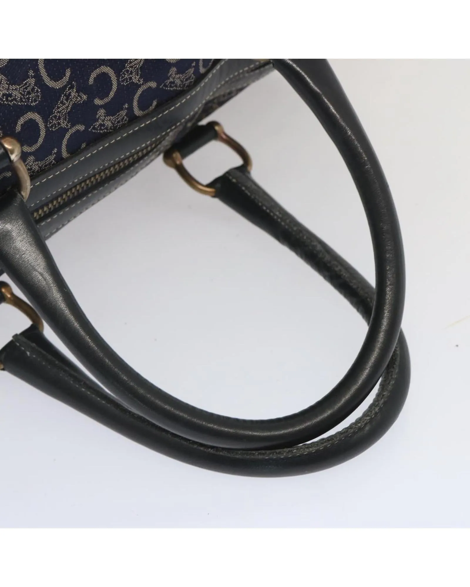 Authentic Navy Celine Canvas Boston Bag