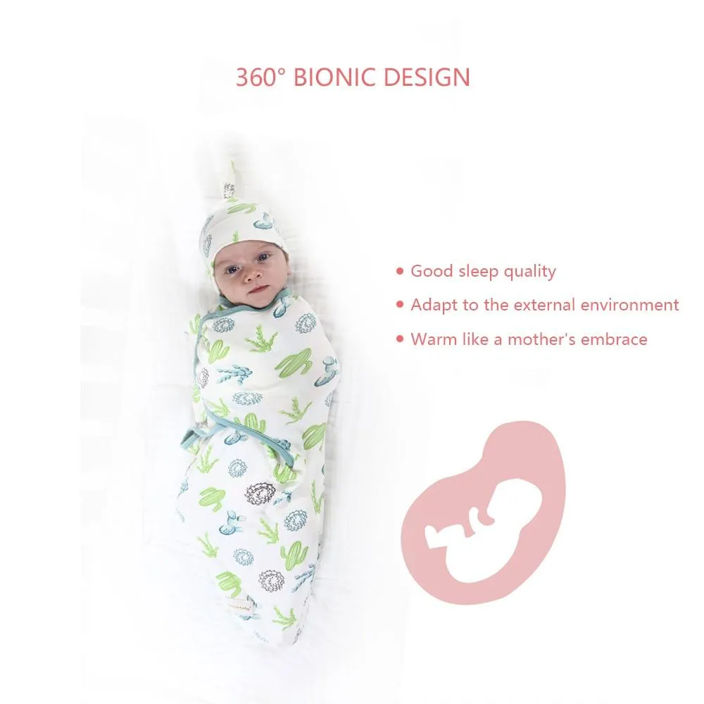 Baby Cotton Cocoon Swaddling Blanket Envelope Sleep Sack and Cap