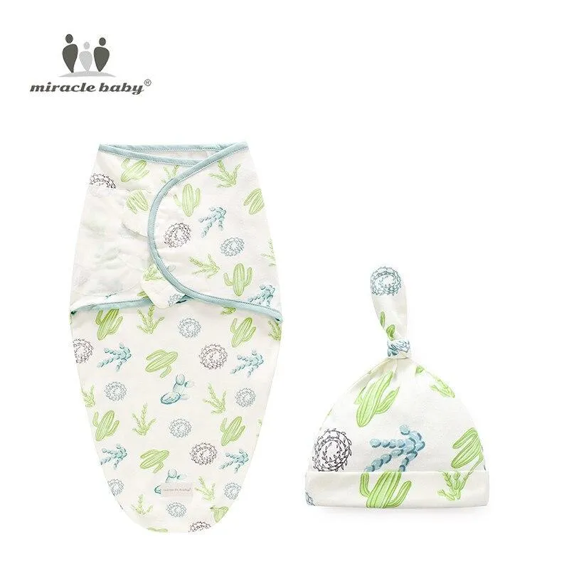 Baby Cotton Cocoon Swaddling Blanket Envelope Sleep Sack and Cap