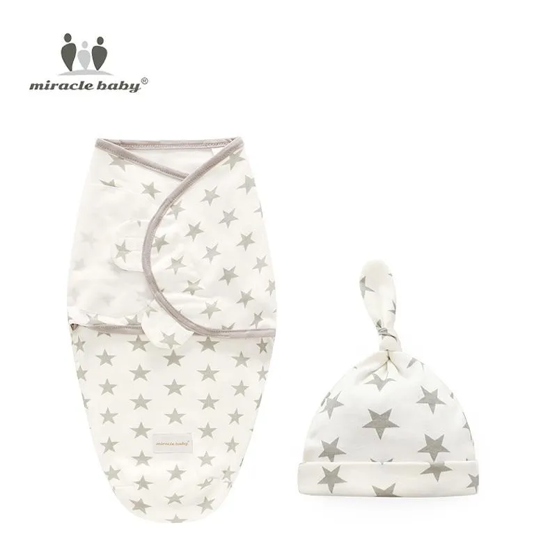 Baby Cotton Cocoon Swaddling Blanket Envelope Sleep Sack and Cap