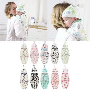 Baby Cotton Cocoon Swaddling Blanket Envelope Sleep Sack and Cap