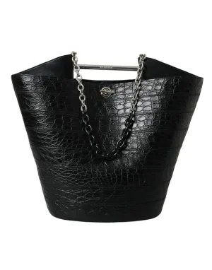 Balenciaga Black Crocodile Leather Maxi Bucket Bag