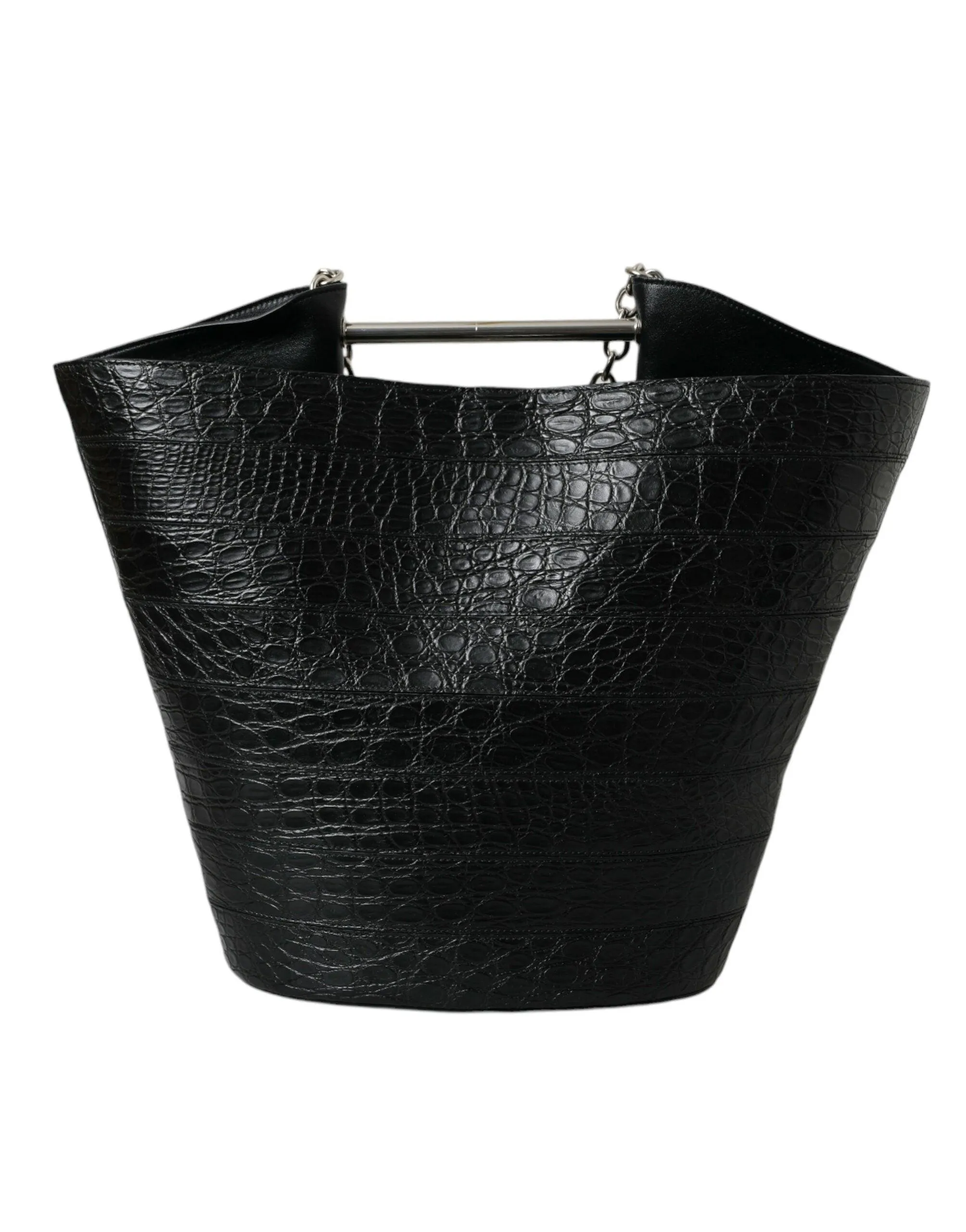 Balenciaga Black Crocodile Leather Maxi Bucket Bag