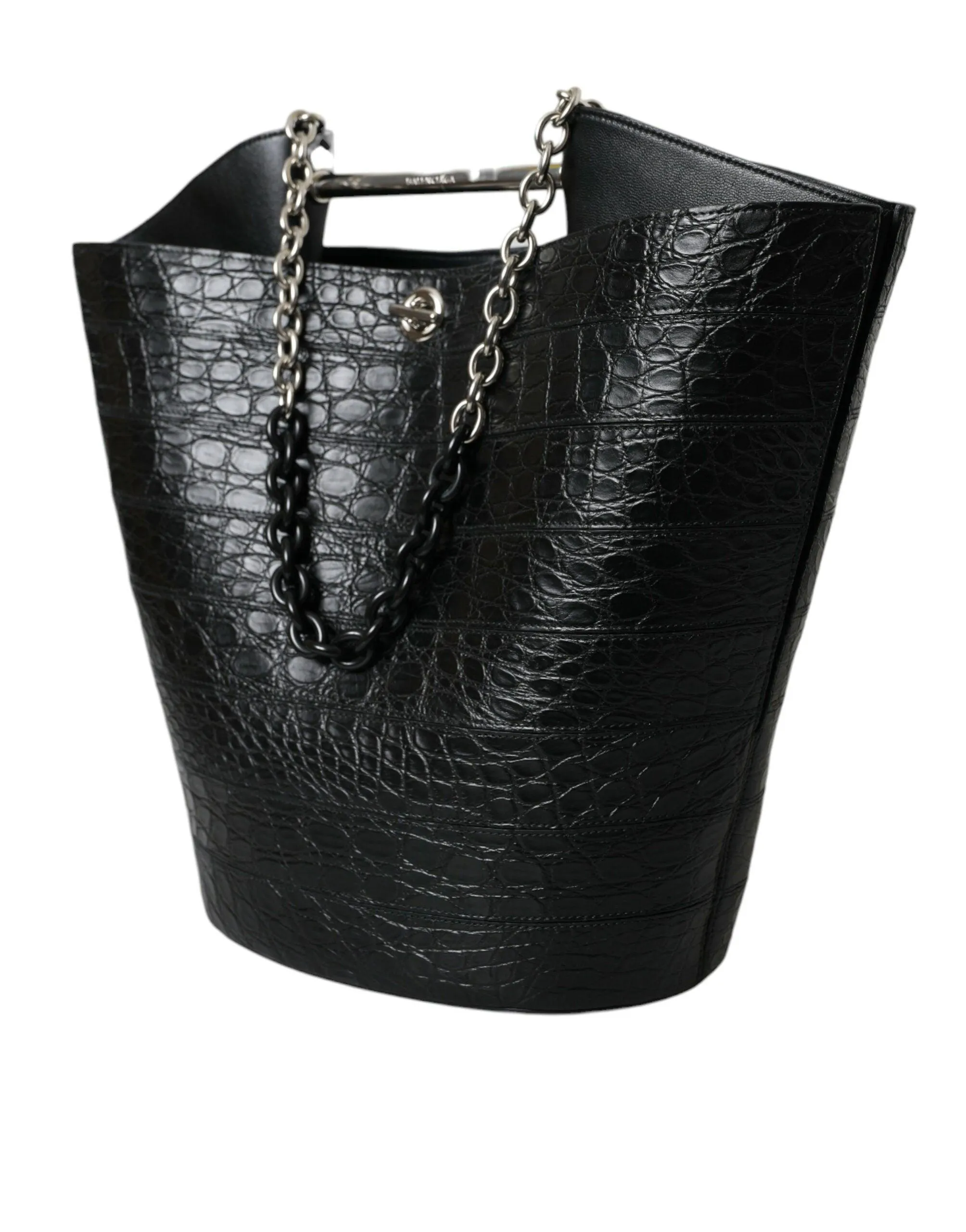 Balenciaga Black Crocodile Leather Maxi Bucket Bag