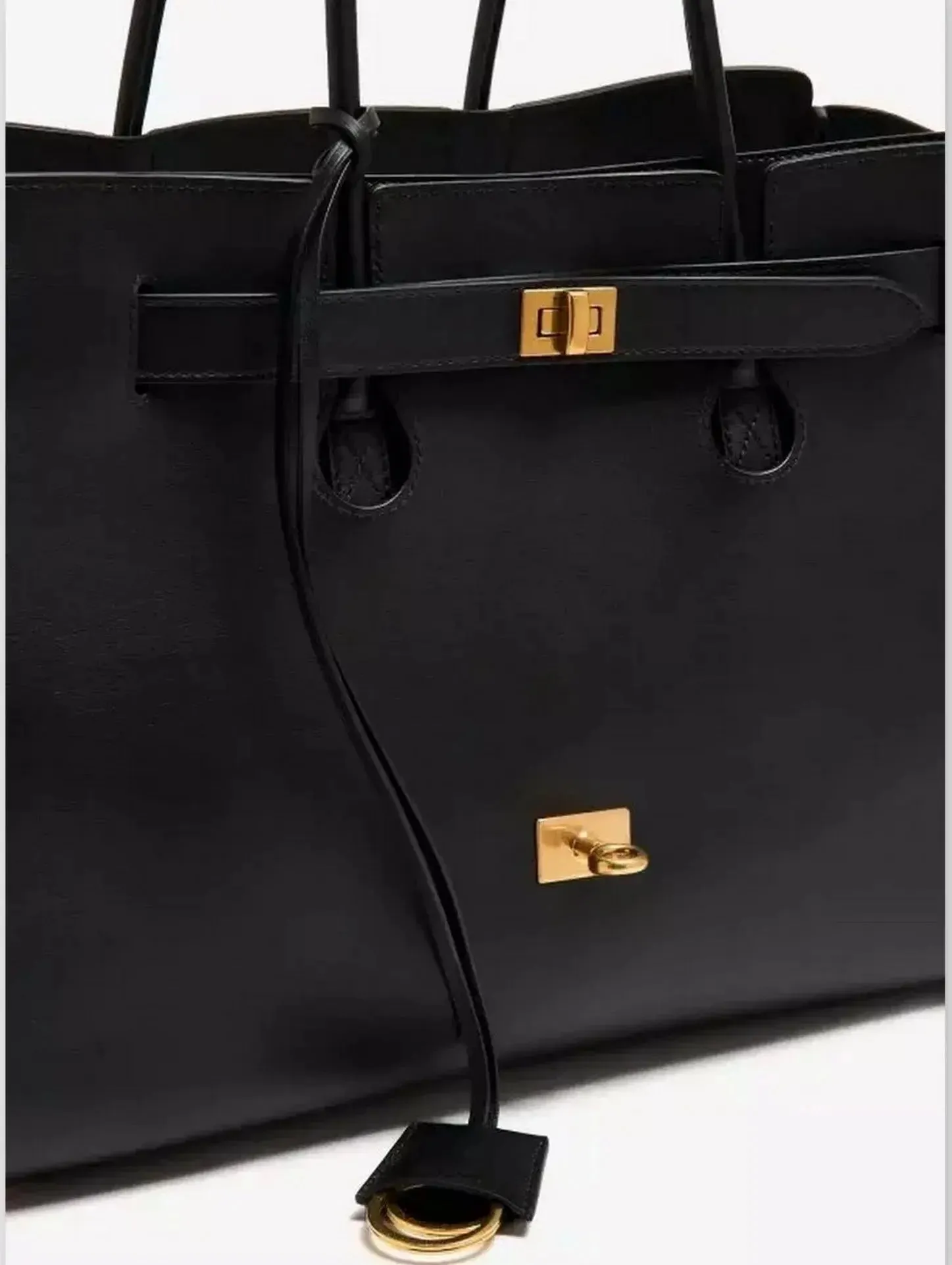 Black Large Carry-All Travel Tote with Gold-Tone Hardware