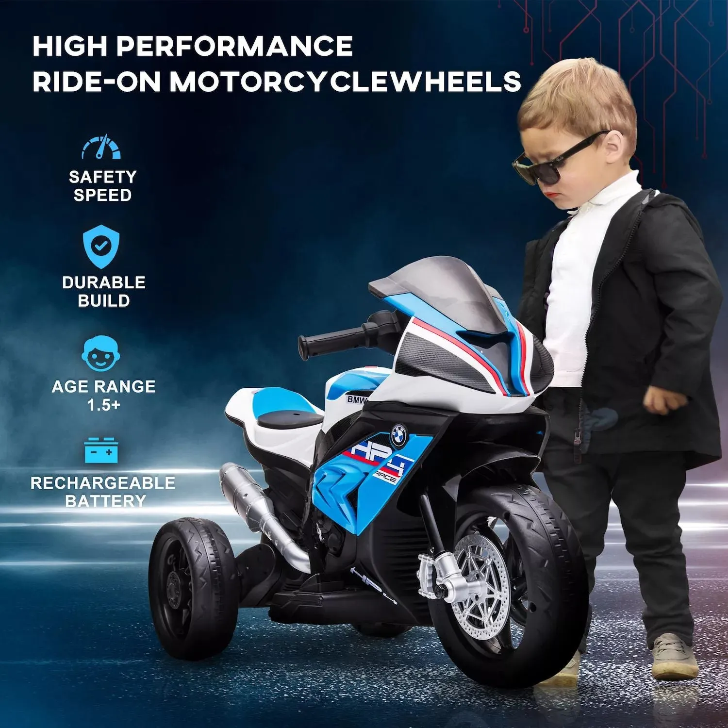 BMW HP4 Multi-Terrain children's motorcycle, licensed by Aosom for babies and children aged 1, 5 to 5 years, battery-powered off-road motorcycle mini motorcycle for children, blue Aosom