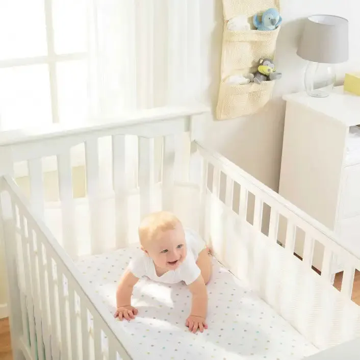 Breathable Baby Mesh Cot Liner 4 Sides - White