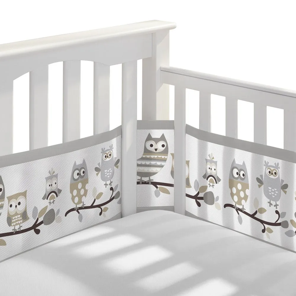 BreathableBaby Classic Mesh Crib Liner - Owl Fun Gray