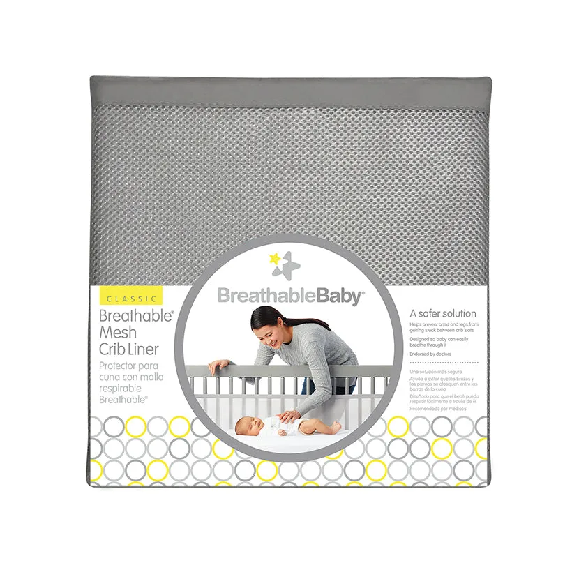 BreathableBaby Classic Mesh Crib Liner - Star Light White & Gray