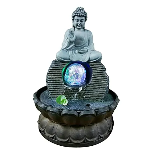 CALANDIS® Resin Buddha Statue Water Fountain Feng Shui Led Garden Decoration