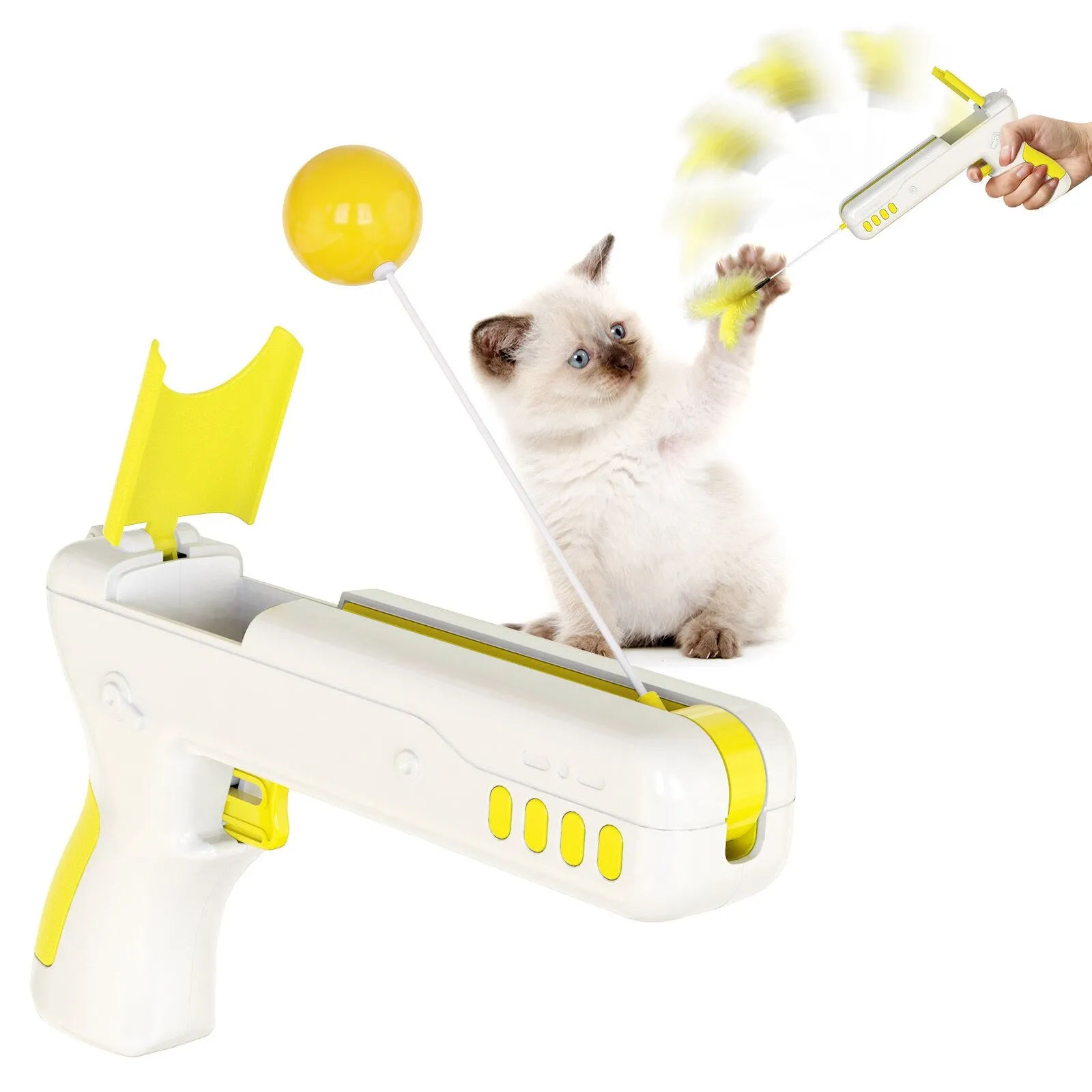 Cat Toy with Feather & Ball, Cat Stick Gun