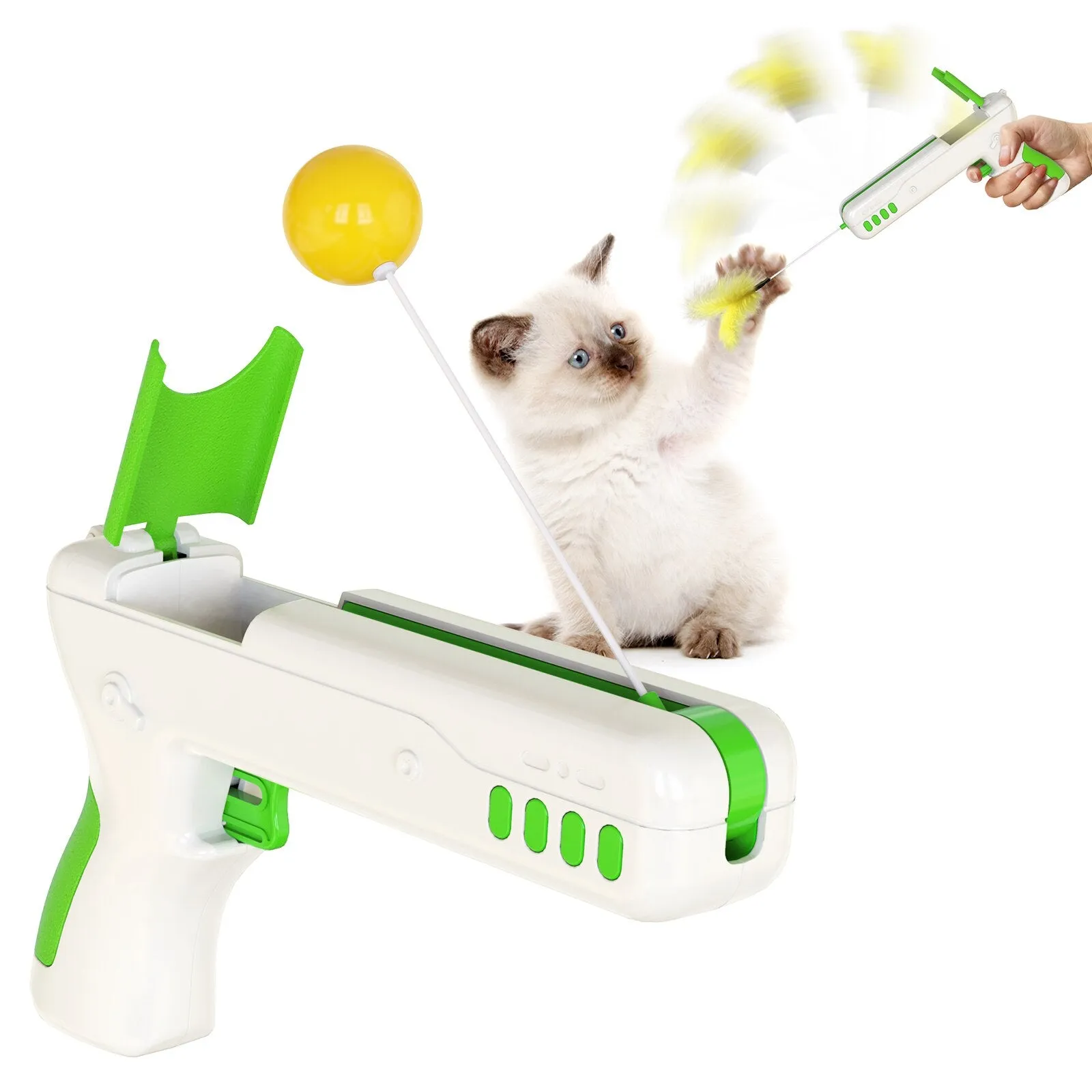 Cat Toy with Feather & Ball, Cat Stick Gun