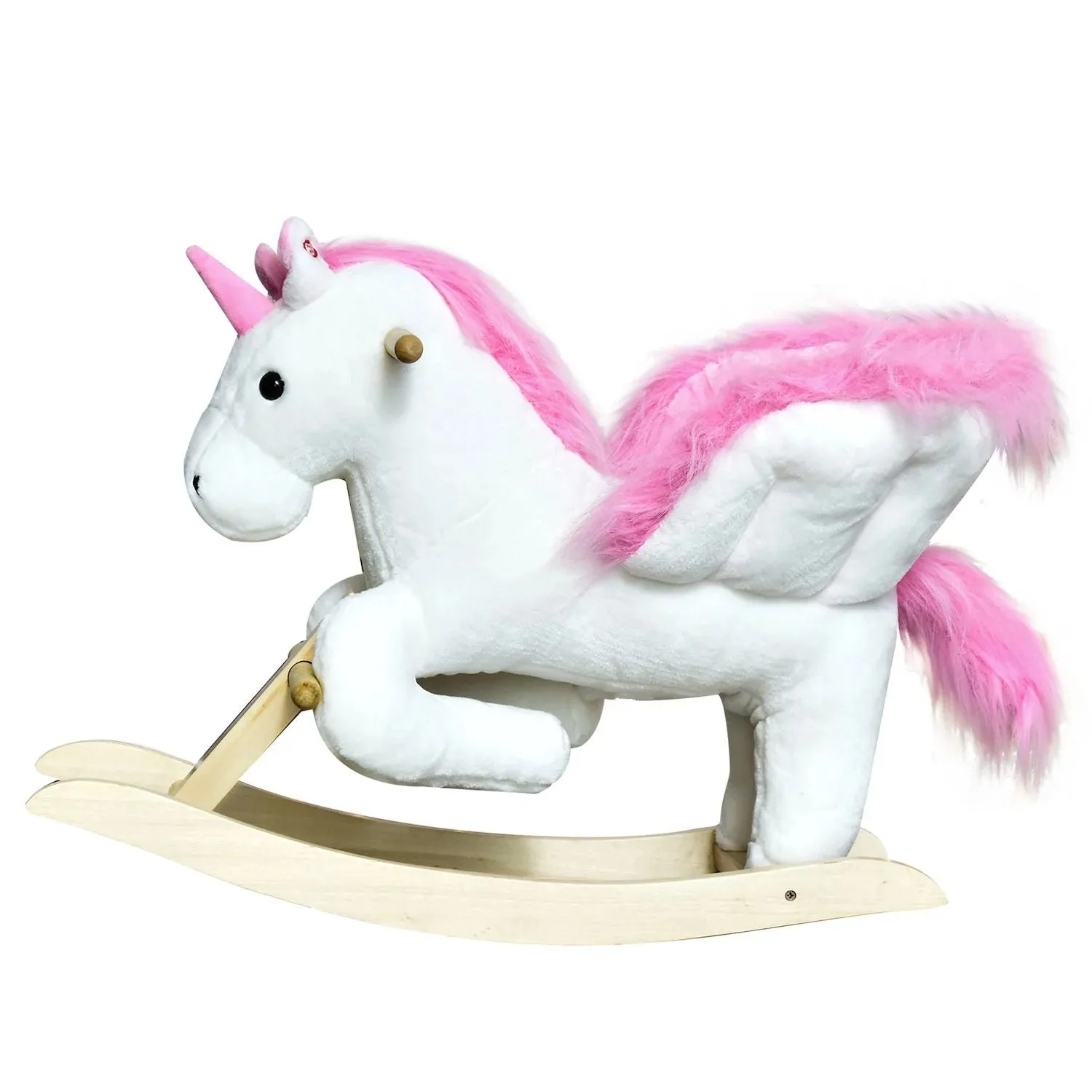 Children's rocking horse Qaba Wooden Plush Unicorn Chair Toy with Lullaby Song for Baby 18-36 Months Qaba