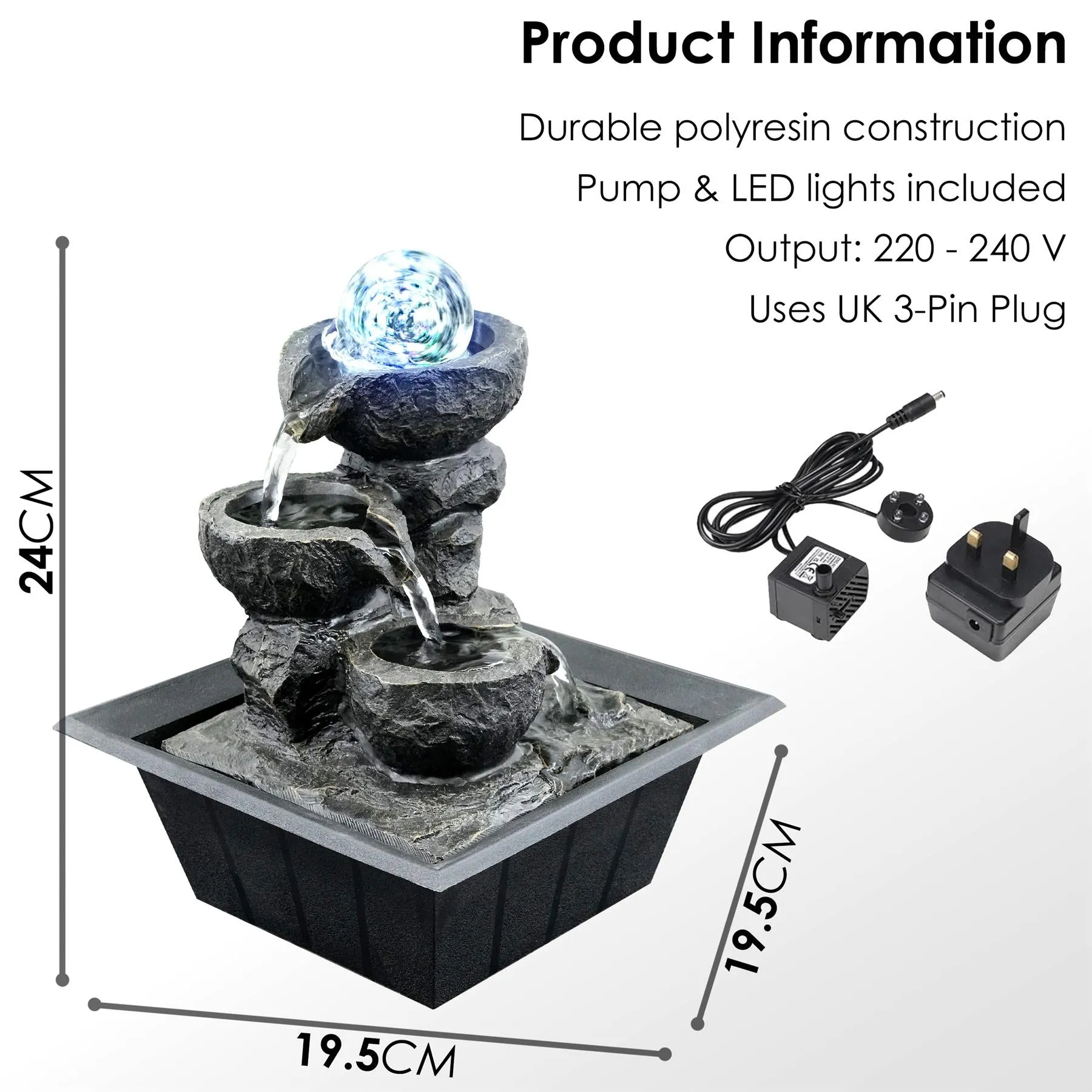 Crystal Ball Water Feature Indoor With LED