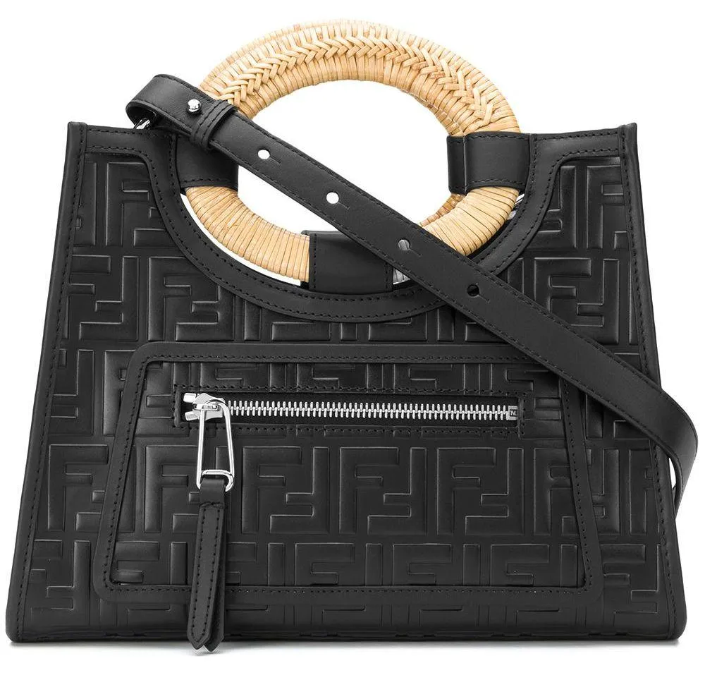 Embossed Logo Shoulder Bag, Black