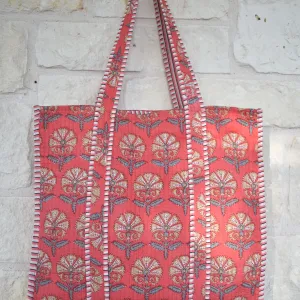 Handcrafted Quilted Tote Bag - Red