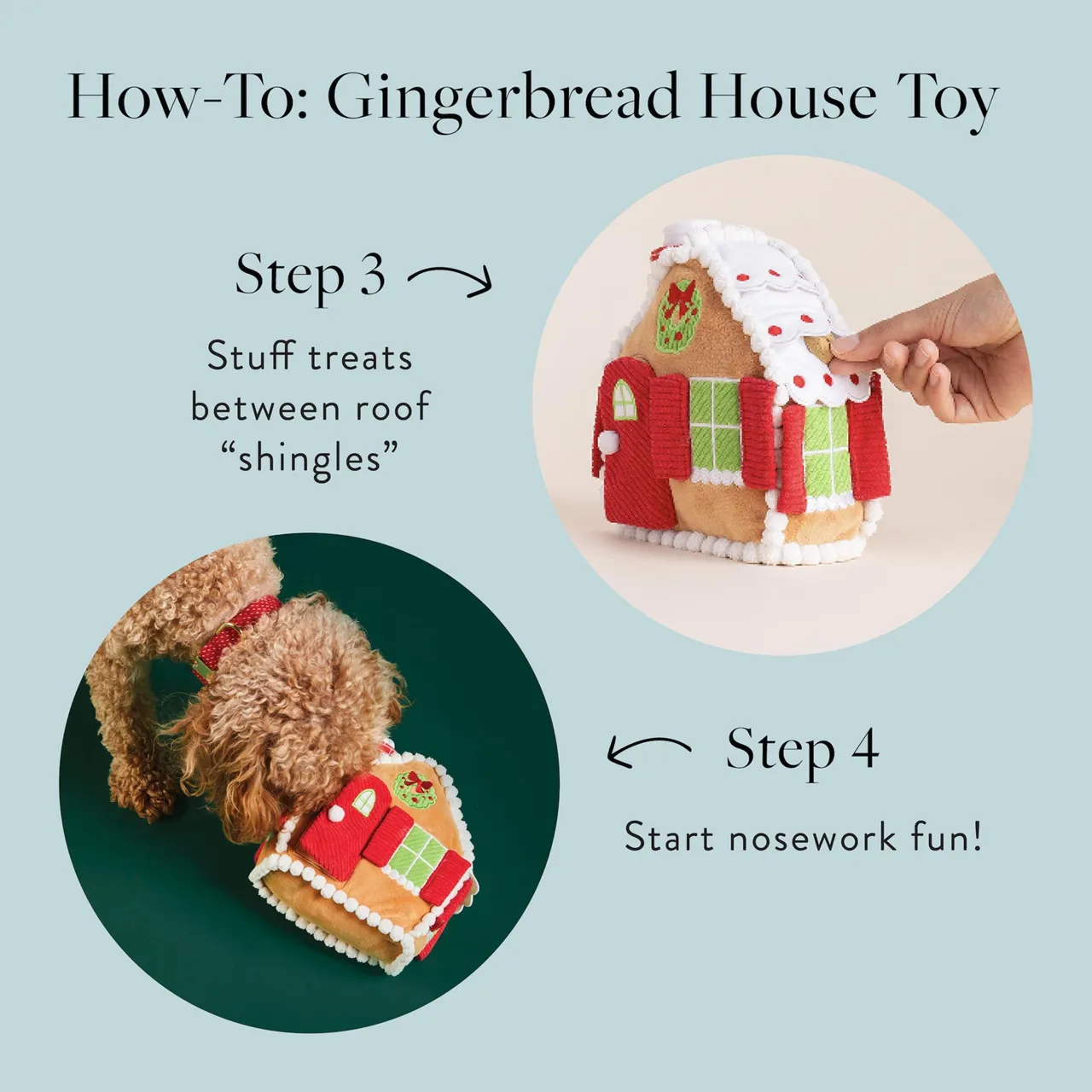 Holiday Squeaky Plush Interactive Snuffle Dog toys, Gingerbread House