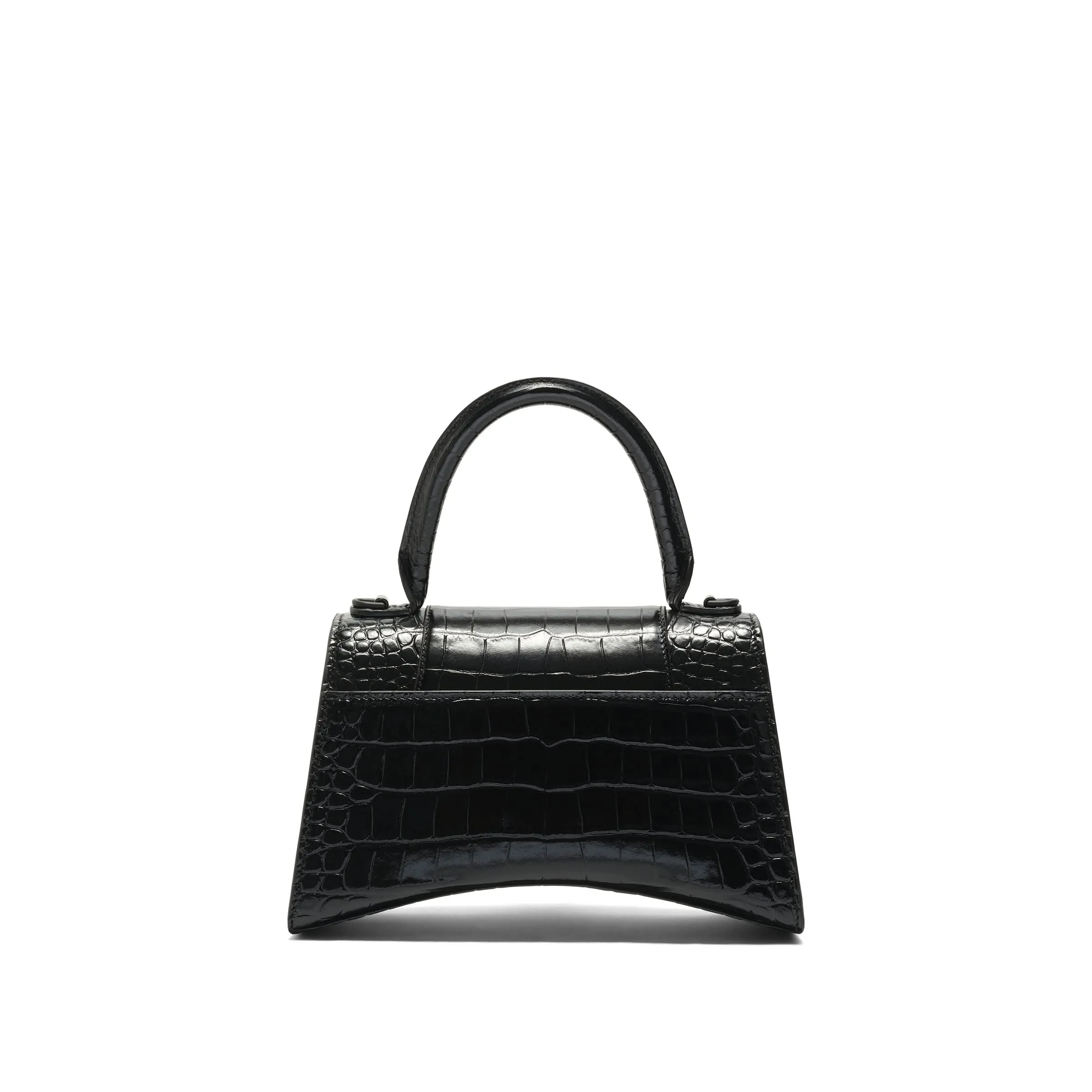 Hourglass Small Croco Embossed Bag in Black