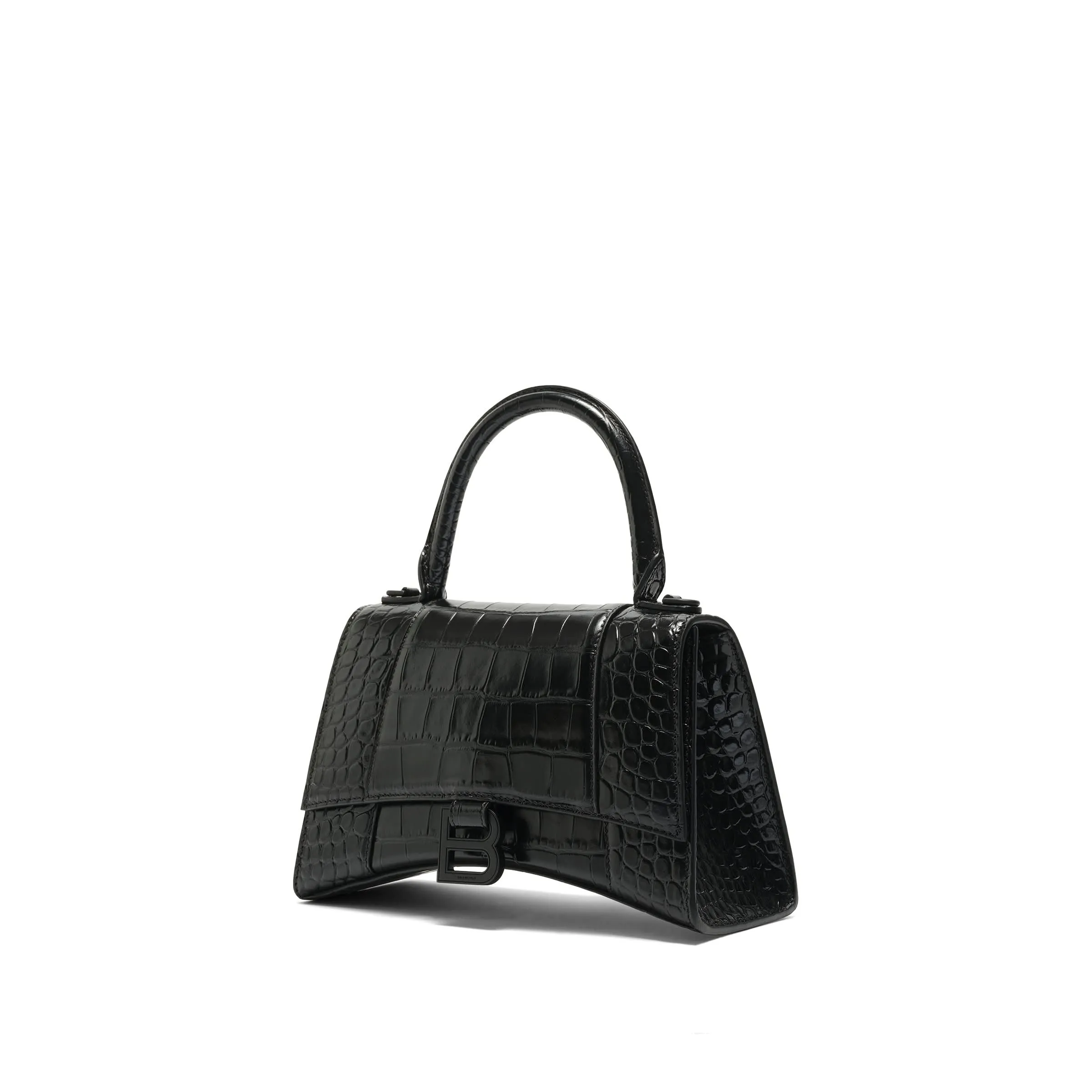 Hourglass Small Croco Embossed Bag in Black