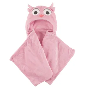 Hudson Baby Hooded Animal Face Plush Blanket, Pink Owl