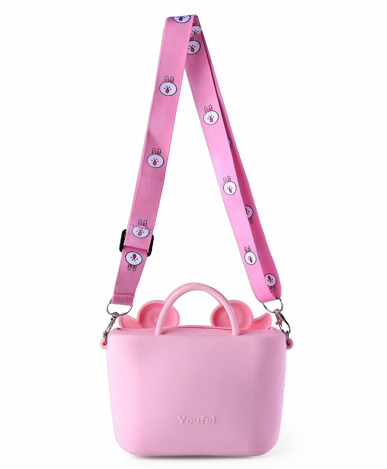 LITTLE HEART BUCKET SILICON SLING BAG - PINK