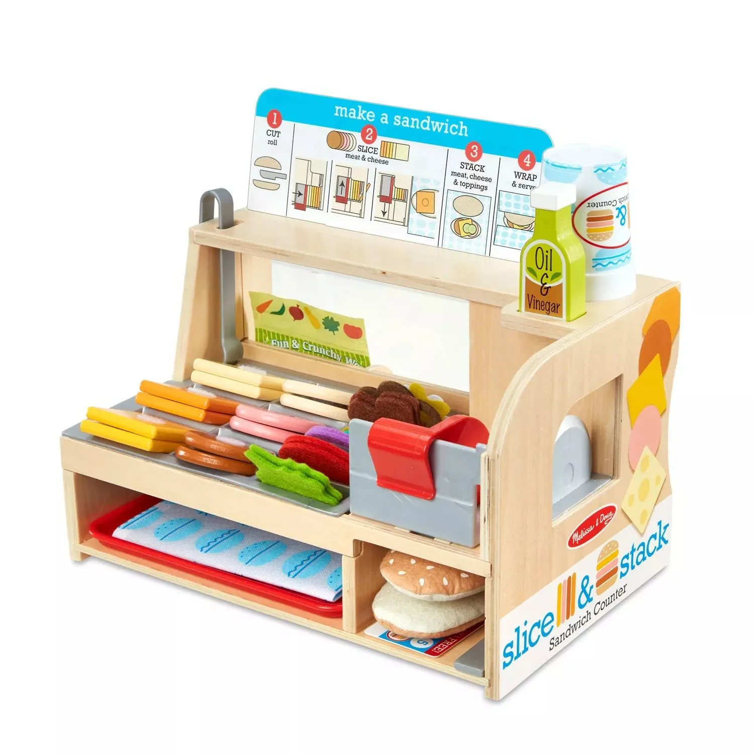 Melissa & Doug Wooden Sandwich Stand with Deli Slicer - 56 Pieces for Melissa & Doug Role Play