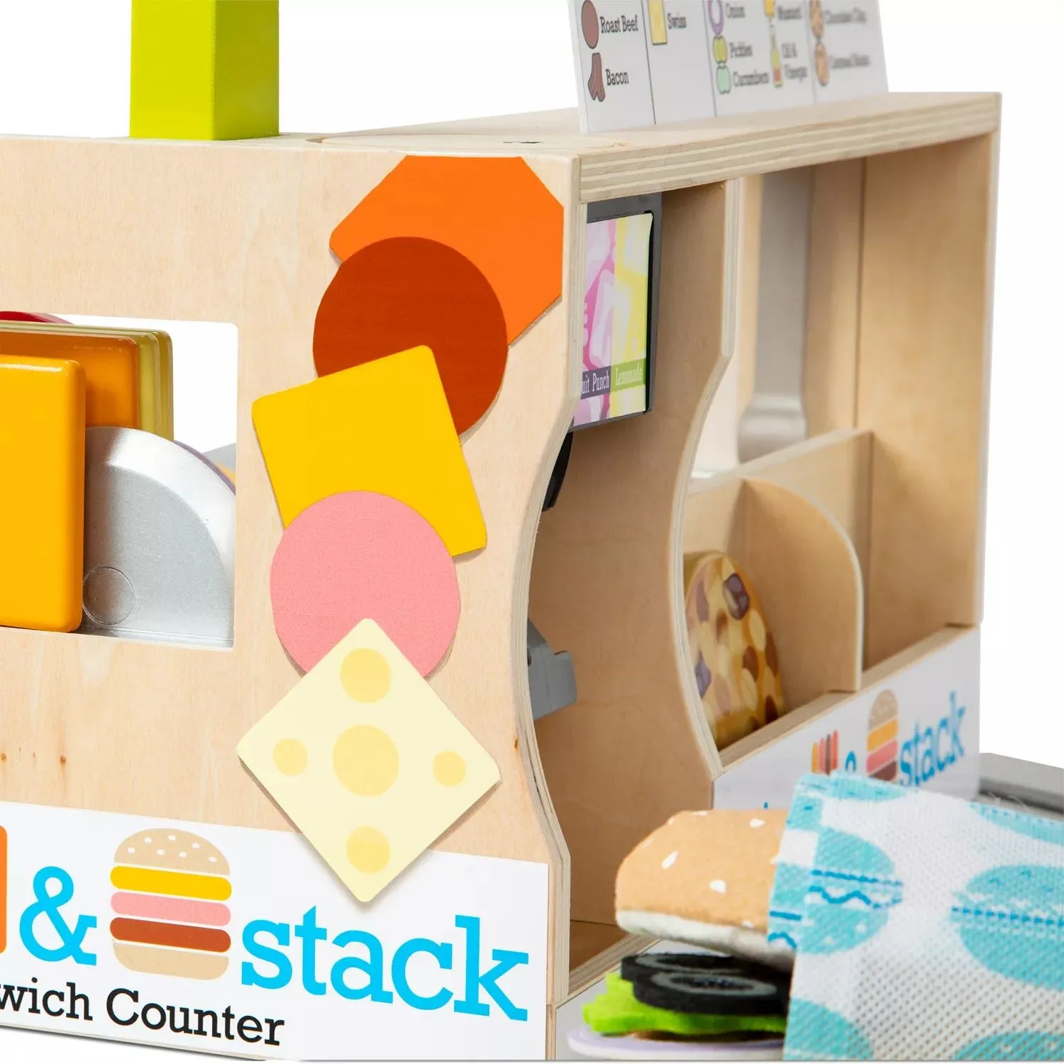 Melissa & Doug Wooden Sandwich Stand with Deli Slicer - 56 Pieces for Melissa & Doug Role Play