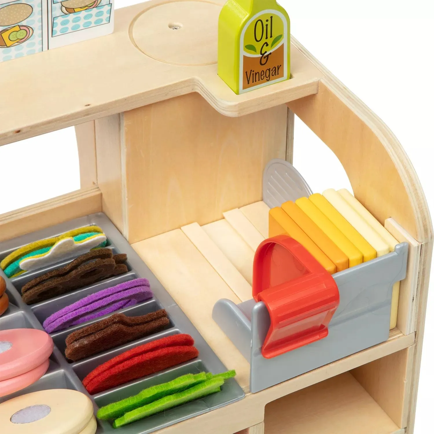 Melissa & Doug Wooden Sandwich Stand with Deli Slicer - 56 Pieces for Melissa & Doug Role Play