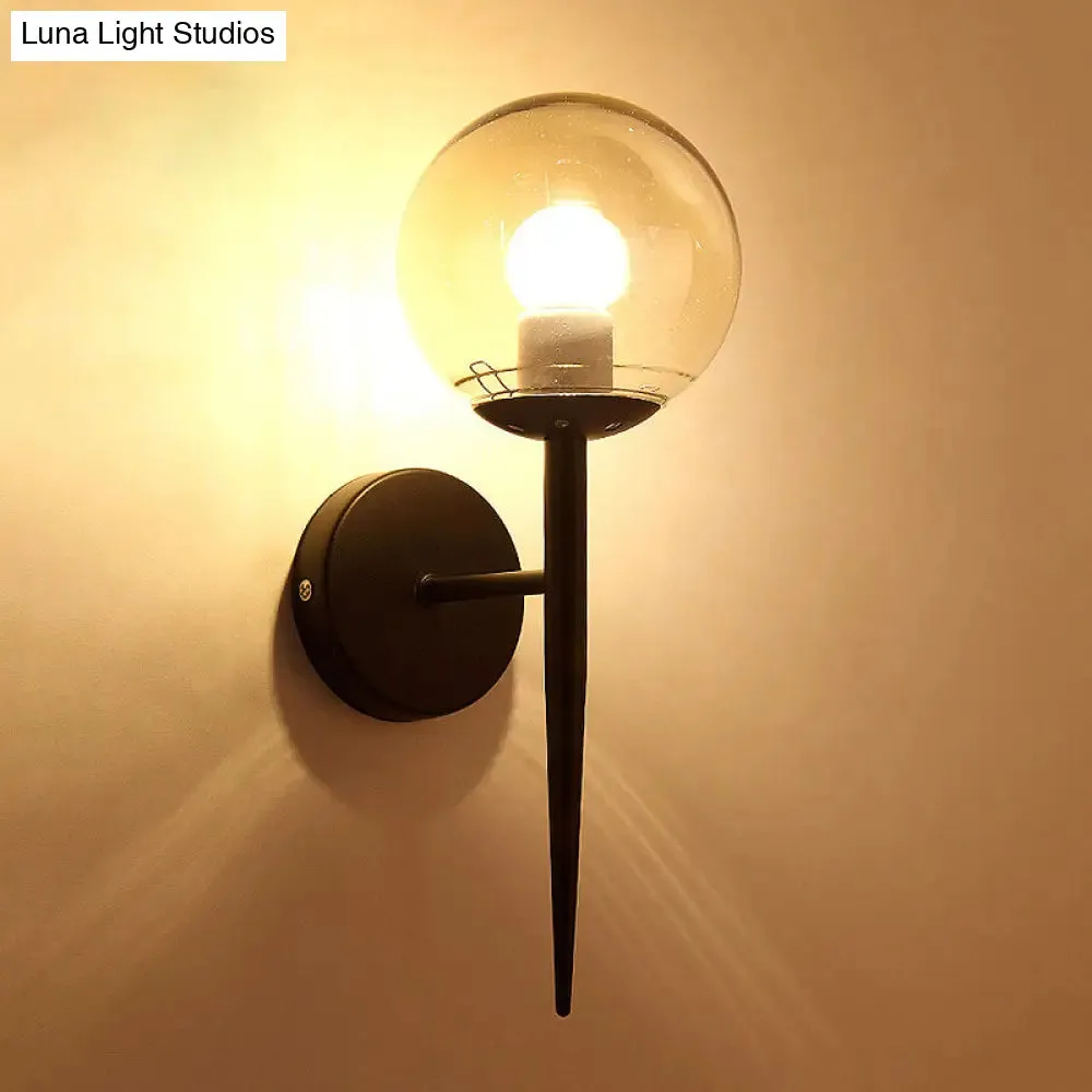 Modern Black/Gold Round Glass Wall Sconce for Bedroom Lighting