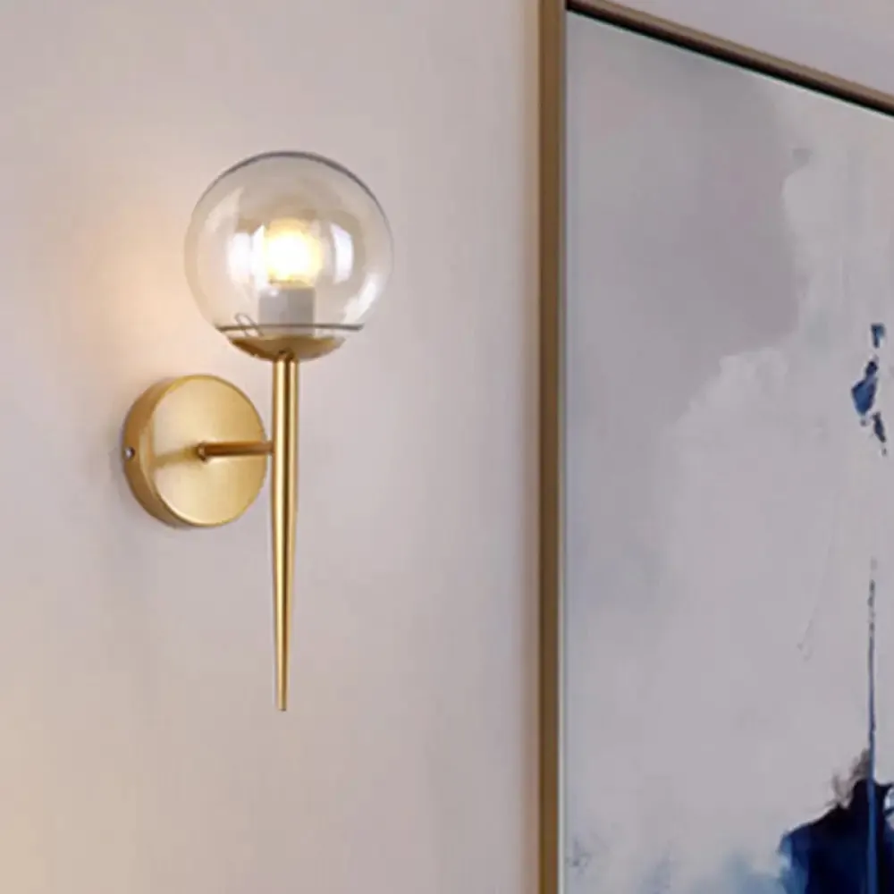 Modern Black/Gold Round Glass Wall Sconce for Bedroom Lighting