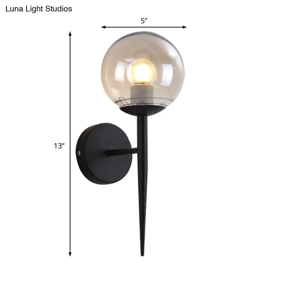 Modern Black/Gold Round Glass Wall Sconce for Bedroom Lighting