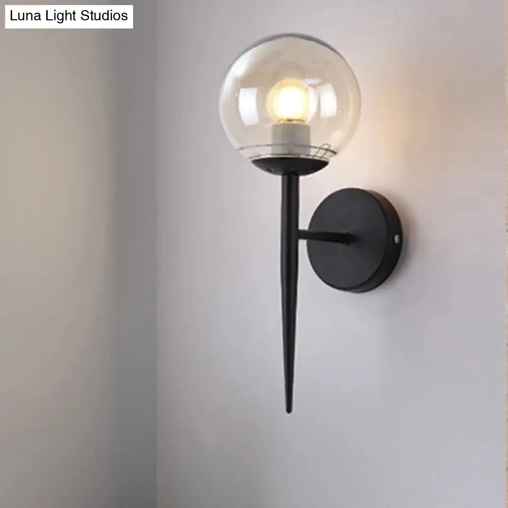 Modern Black/Gold Round Glass Wall Sconce for Bedroom Lighting