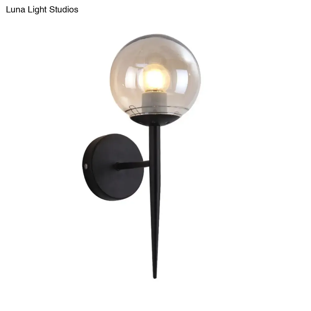 Modern Black/Gold Round Glass Wall Sconce for Bedroom Lighting