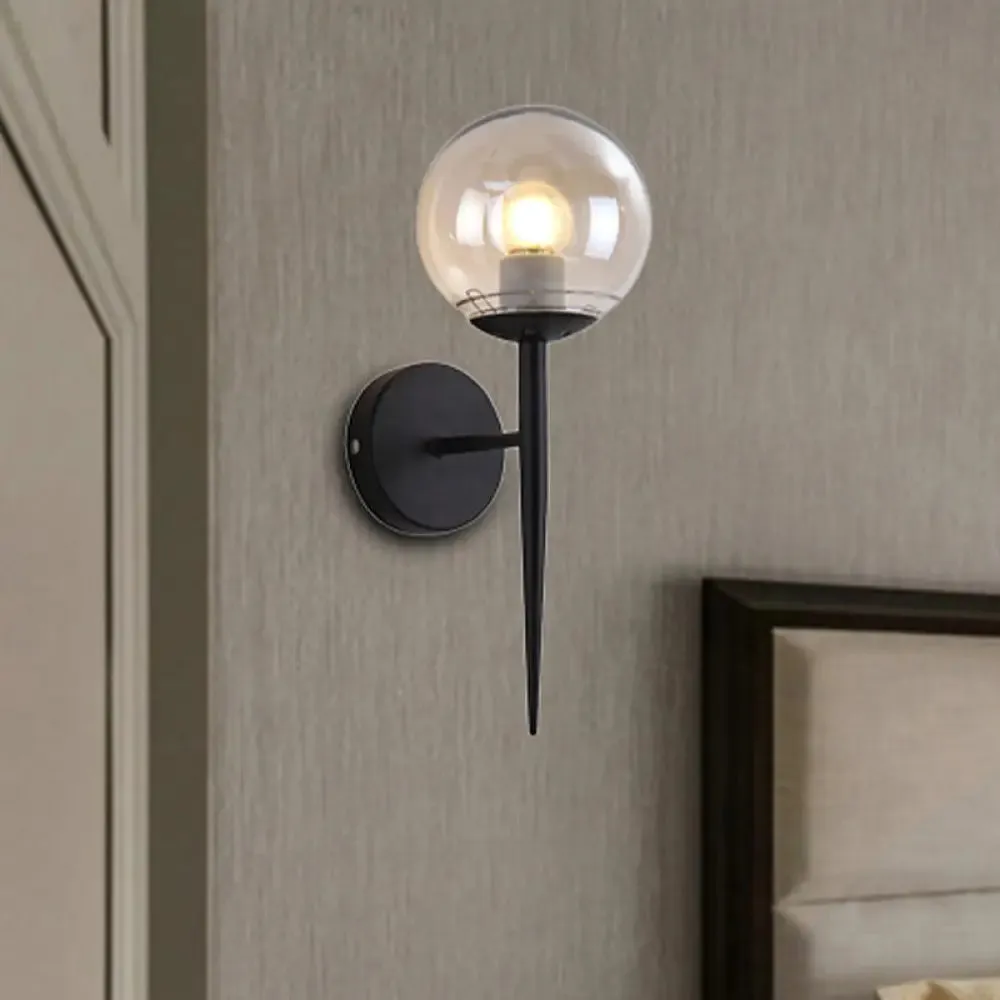 Modern Black/Gold Round Glass Wall Sconce for Bedroom Lighting