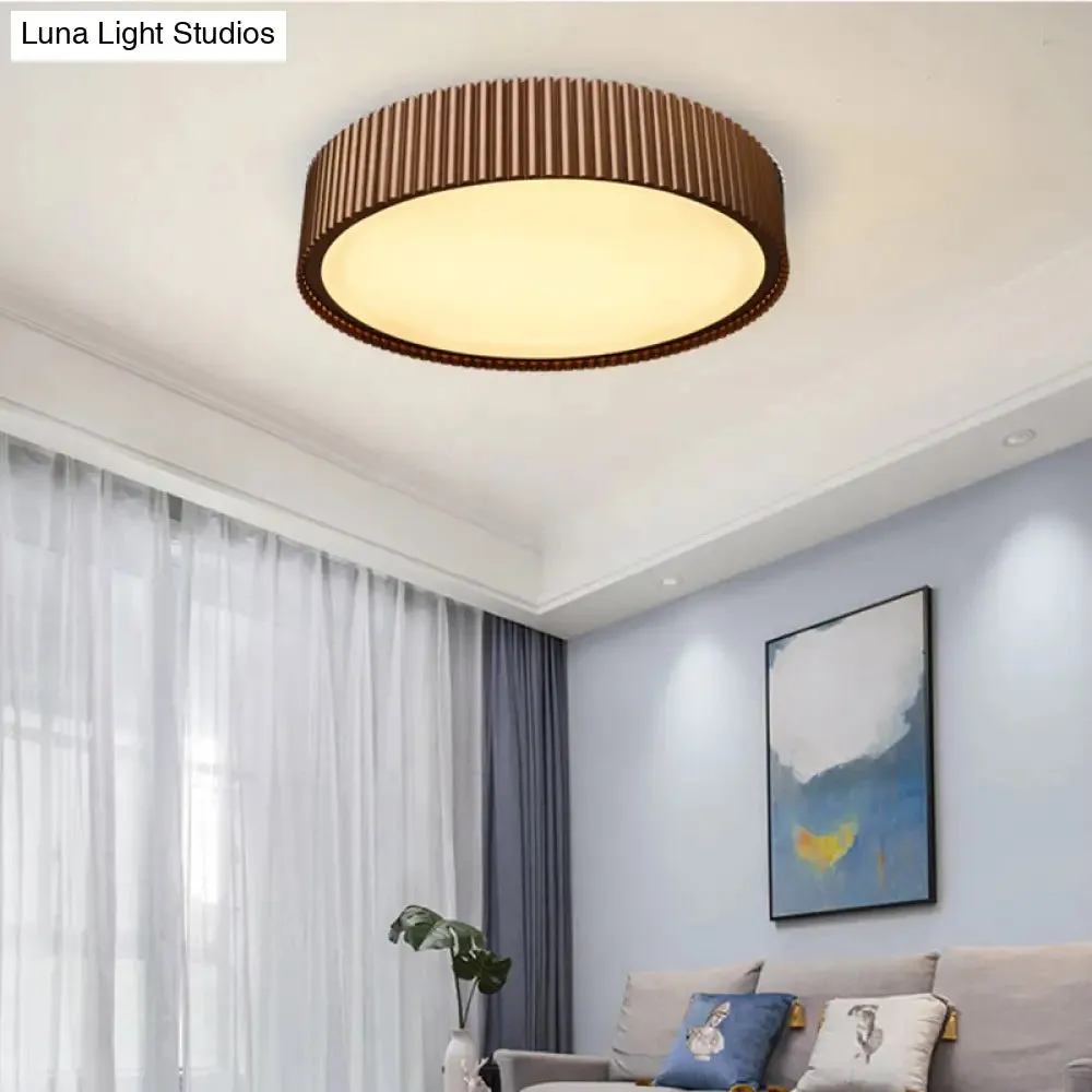 Modernist Metal Drum Flush Ceiling Light Fixture - 18"/22" Dia Coffee LED Flush Mount Lamp in White/Warm/Natural Light