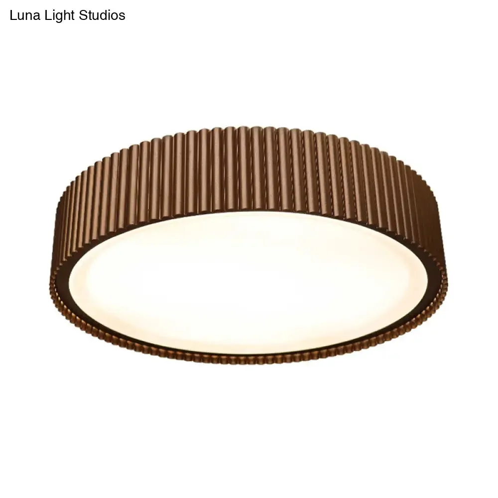 Modernist Metal Drum Flush Ceiling Light Fixture - 18"/22" Dia Coffee LED Flush Mount Lamp in White/Warm/Natural Light