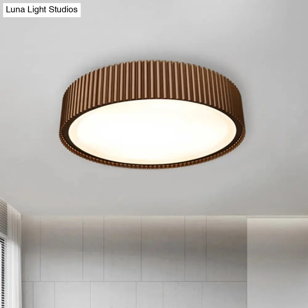 Modernist Metal Drum Flush Ceiling Light Fixture - 18"/22" Dia Coffee LED Flush Mount Lamp in White/Warm/Natural Light