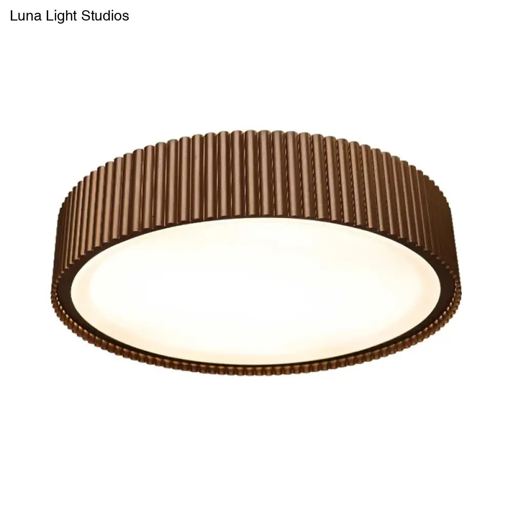 Modernist Metal Drum Flush Ceiling Light Fixture - 18"/22" Dia Coffee LED Flush Mount Lamp in White/Warm/Natural Light